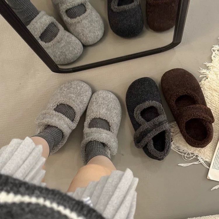 French Retro Furry Shoes for Women in Autumn and Winter New Velvet New Shoes Warm Inner Heightening Soft Sole New Shoes