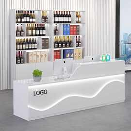 发光弧形现代简约酒柜一体转角吧台柜商用前台柜台收银台落地柜组