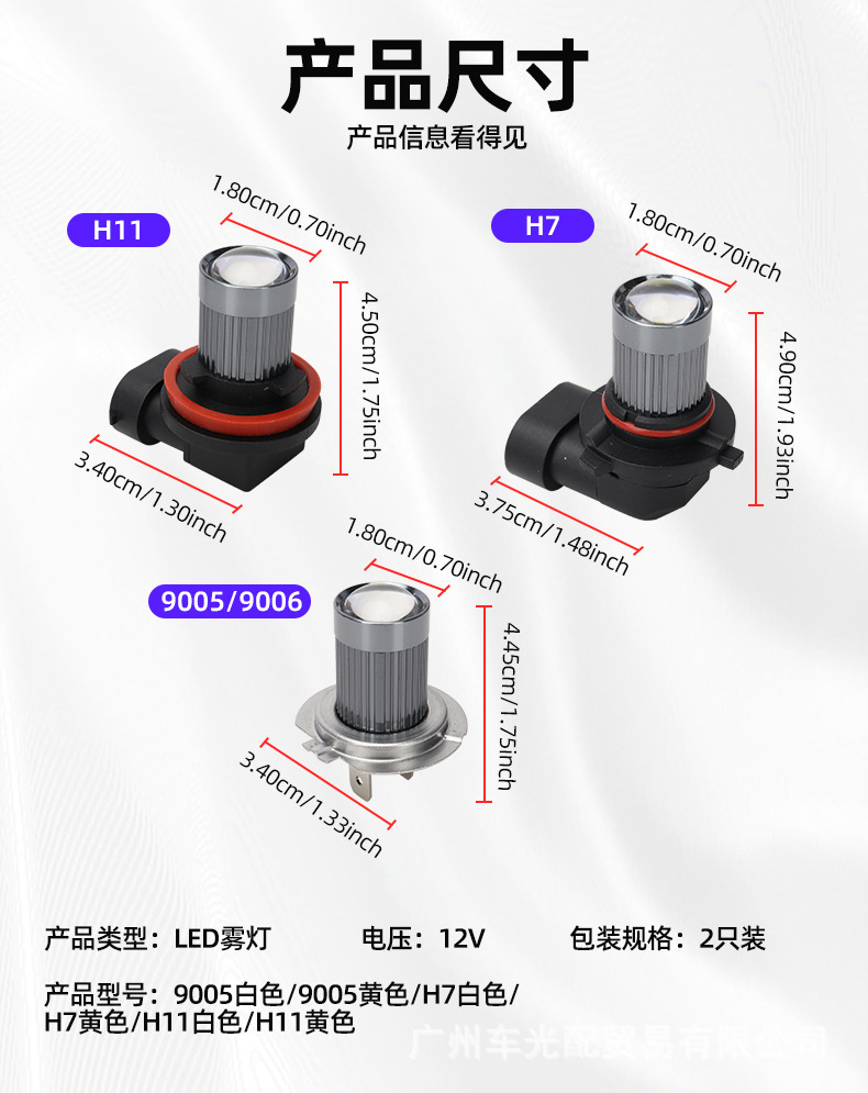 Cross-Border Automotive Led Front Fog Lights 9005/9006 H7 H11 White Light Yellow Light Constant Current Decoding Car Headlights