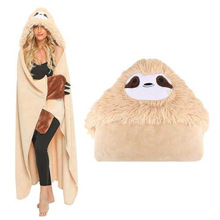 跨境冬季休闲连帽法兰绒毯TV电视毯Blanket 树懒披风卡通动物毛毯
