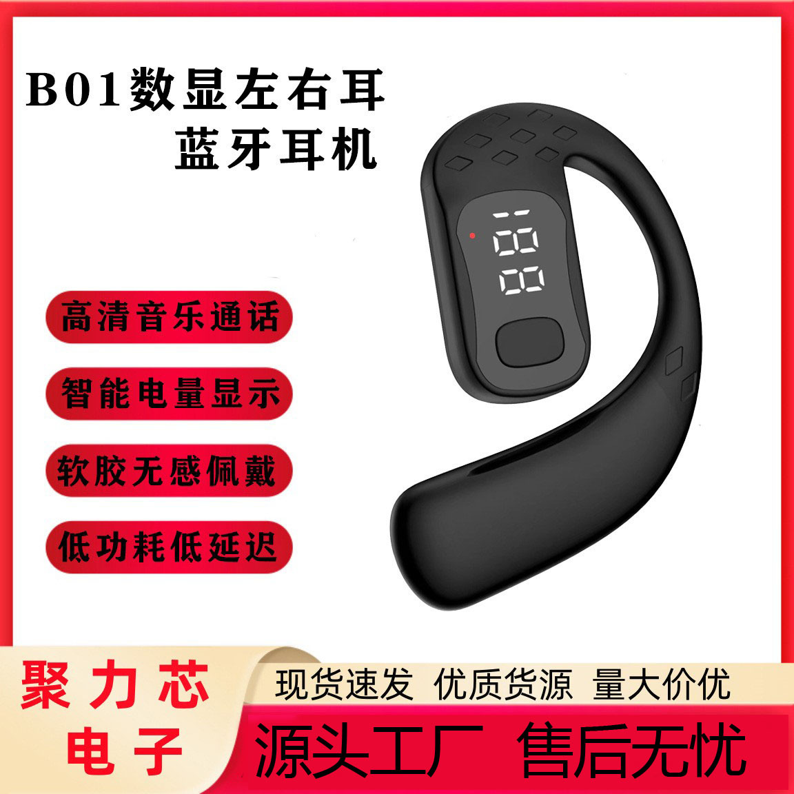 2025 Universal Bluetooth Headset Hot Model Rotatable Left and Right Ear Digital Display Non-In-Ear Wireless Ear-Mounted Wholesale Cross-Border