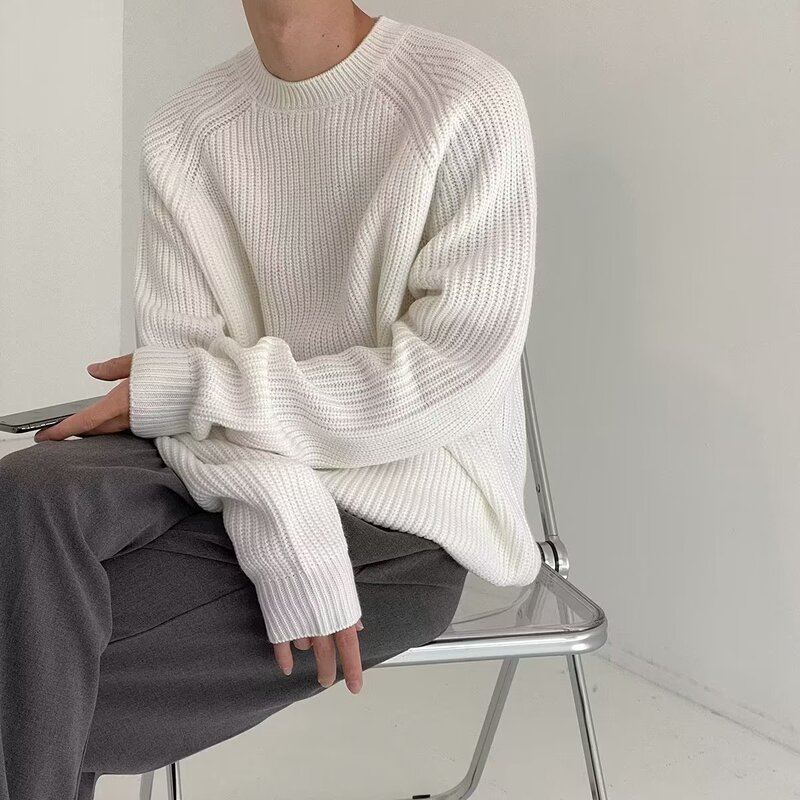New Sweater Men's Loose Lazy Style All-match Pullover Thickened Knitted Sweater Instagram Style Autumn and Winter Round Neck Korean Style Trendy
