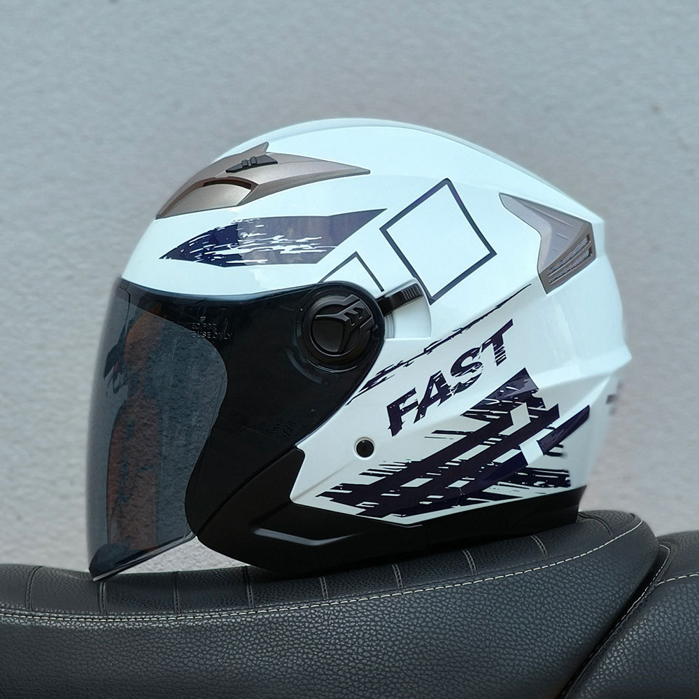 Half Helmet | Motuoche Motosiklet kaskı (dəbilqə) - white-blue-fast-tea-color-lens-m57-58