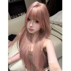 【美乐蒂】高层次齐刘海自然粉色直发氛围感仿真发丝全头套假发女
