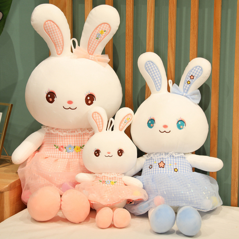 Peluche Ragdoll juguete al por mayor chica corazón Plaid gasa falda muñeca conejo nuevo colorido bola conejito