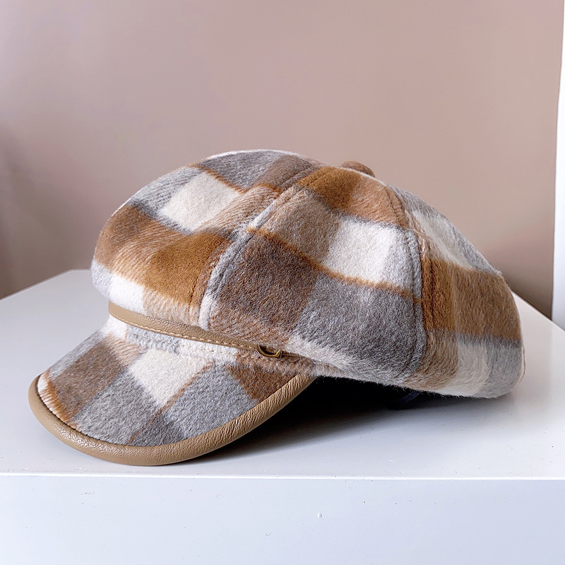 Women's Elegant Simple Style Plaid Wide Eaves Beret Hat display picture 8