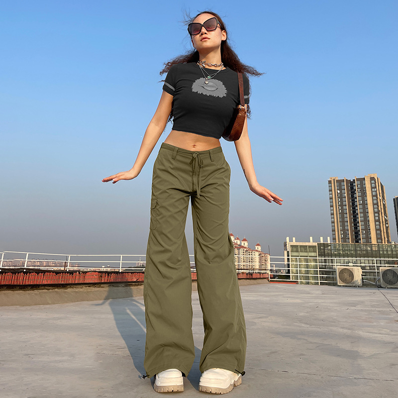 European and American style women's 2022 autumn and winter fashion pocket overalls low waist slimming casual leggings large size casual pants
