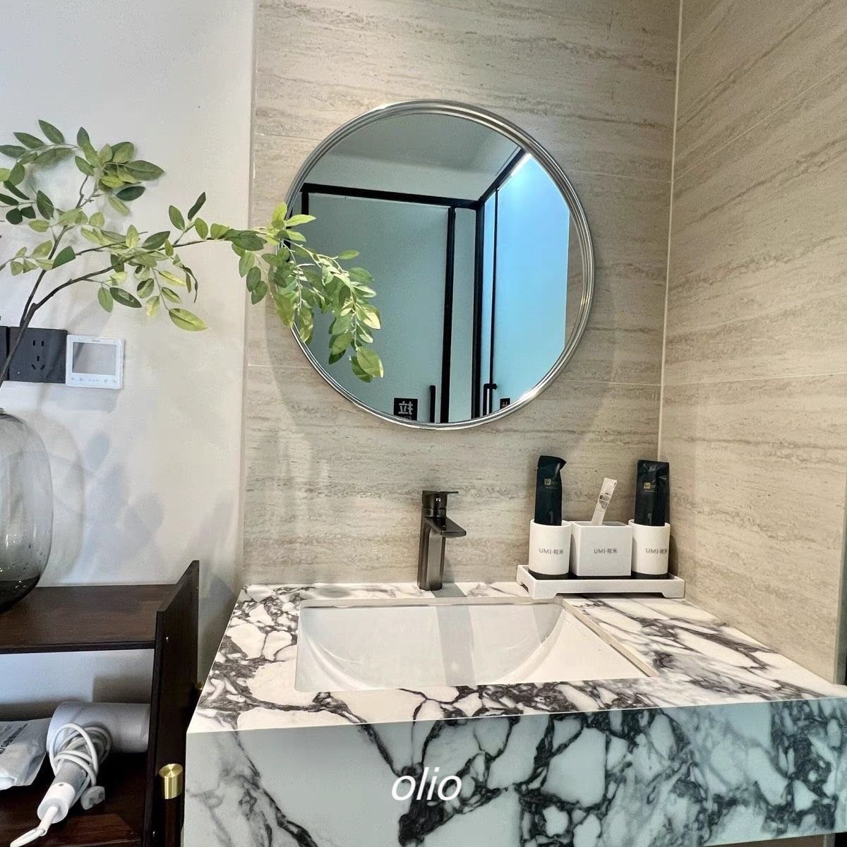 Ins Blogger's Same Style Makeup Mirror Bathroom Mirror Stainless Steel Bathroom Vanity Mirror B&B Decorative Wall-Mounted Round Mirror