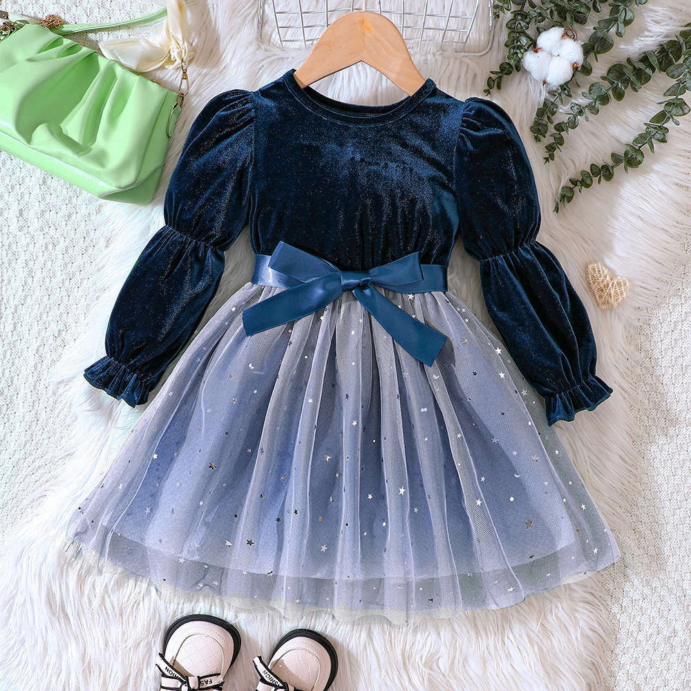 EW – vêtements pour enfants, nouveau produit pour filles, robe de princesse en maille dégradée de velours, automne et hiver, Q1403-C_voghion.com