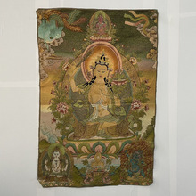 绿度母画芯唐卡客厅挂画厂家批发古玩古董藏佛刺绣画芯仿古怀旧