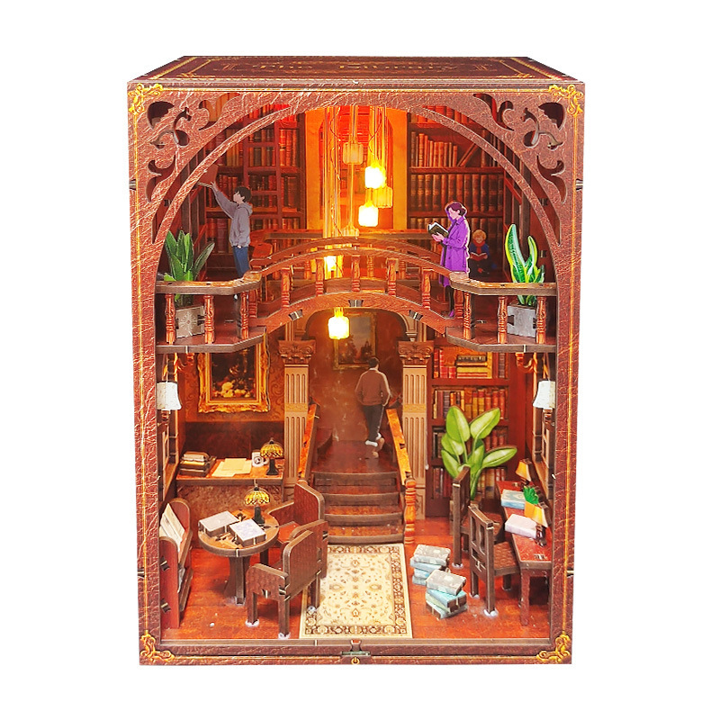 diy木质书立芸香藏书阁创意拼装小屋立体微缩场景成人解压拼图|undefined