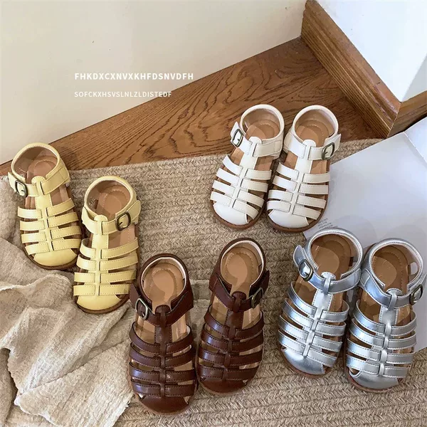Korean Style Children's Sandals, Summer Closed-Toe Girls' Roman Shoes, Woven Non-Slip Boys' Beach Shoes, Soft-Soled Baby Shoes
