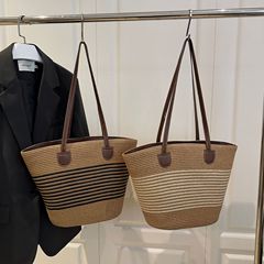 编织包草编包单肩托特包条纹编织纯色时尚休闲度假沙滩包工厂直销