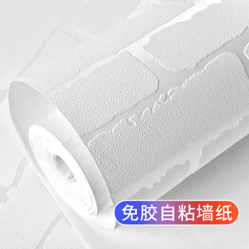 无纺布自粘墙纸复古文化砖白色白砖纹砖块服装店面餐厅背景墙壁纸