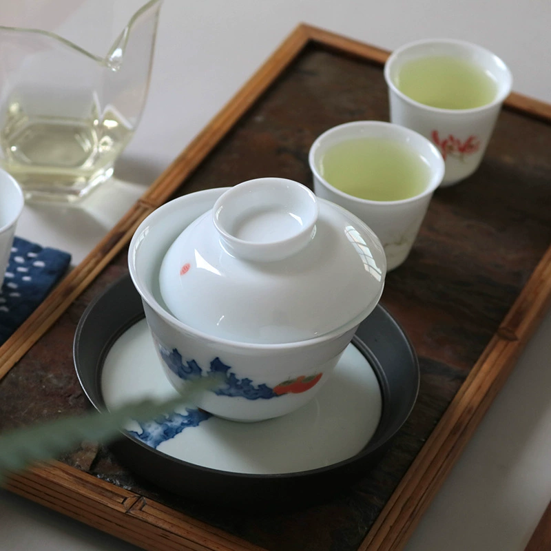 Retro creative tea cup jade for home use, tea set, hand painting, wholesale
