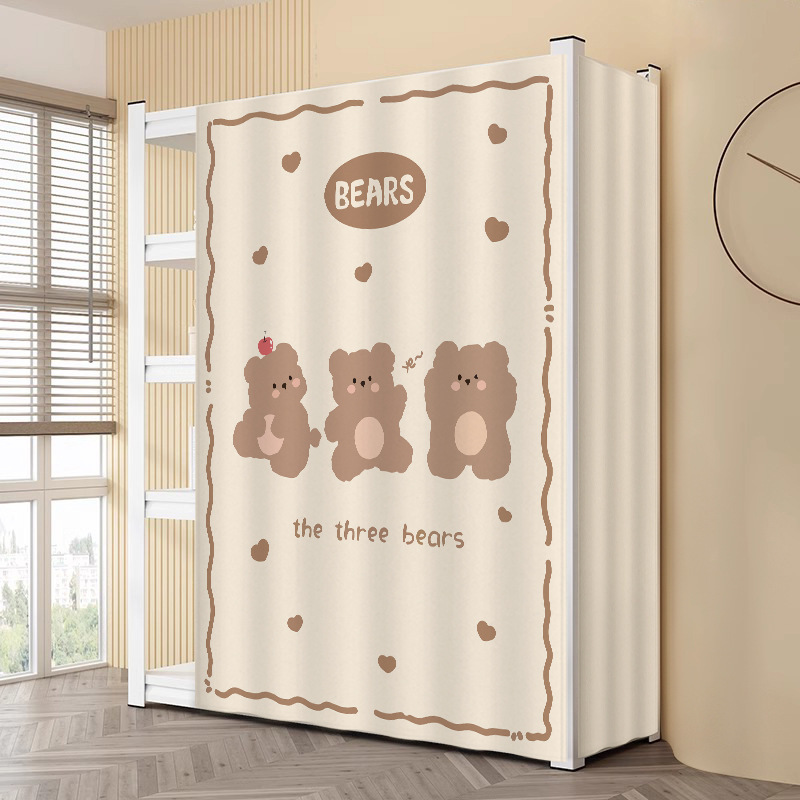 Warehouse Shelf Storage Rack with Three-Sided Curtain, No-Drill Iron Shelf Dust Cover, Clutter Concealing Sliding Curtain