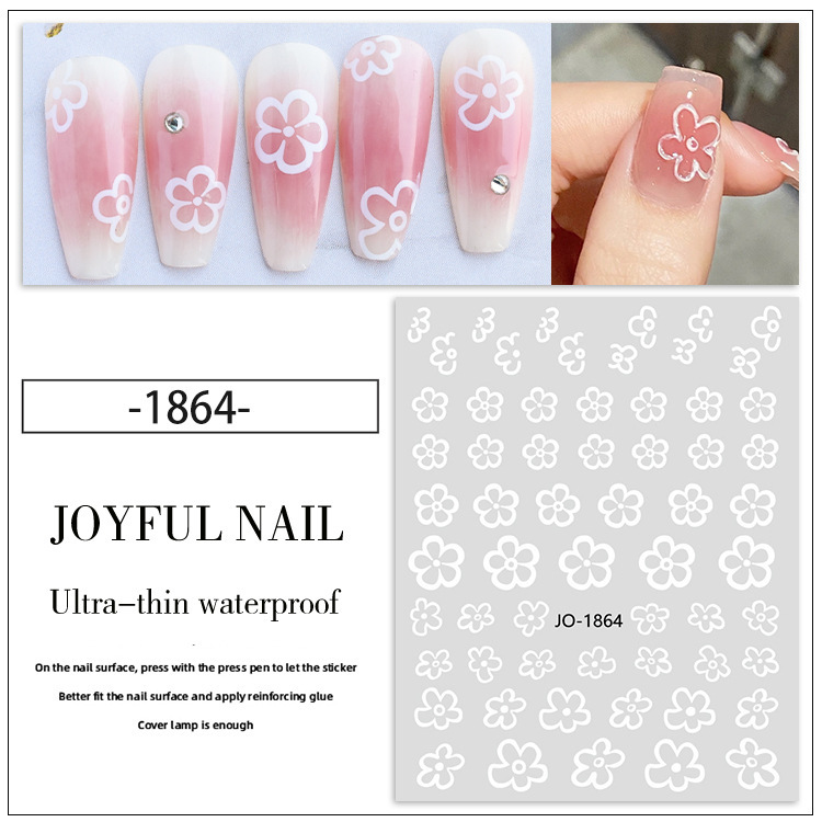 Internet Celebrity Japanese Style ins Nail Art Sticker Girl's Heart Fresh Flower Hollow White Flower 3d Nail Decal