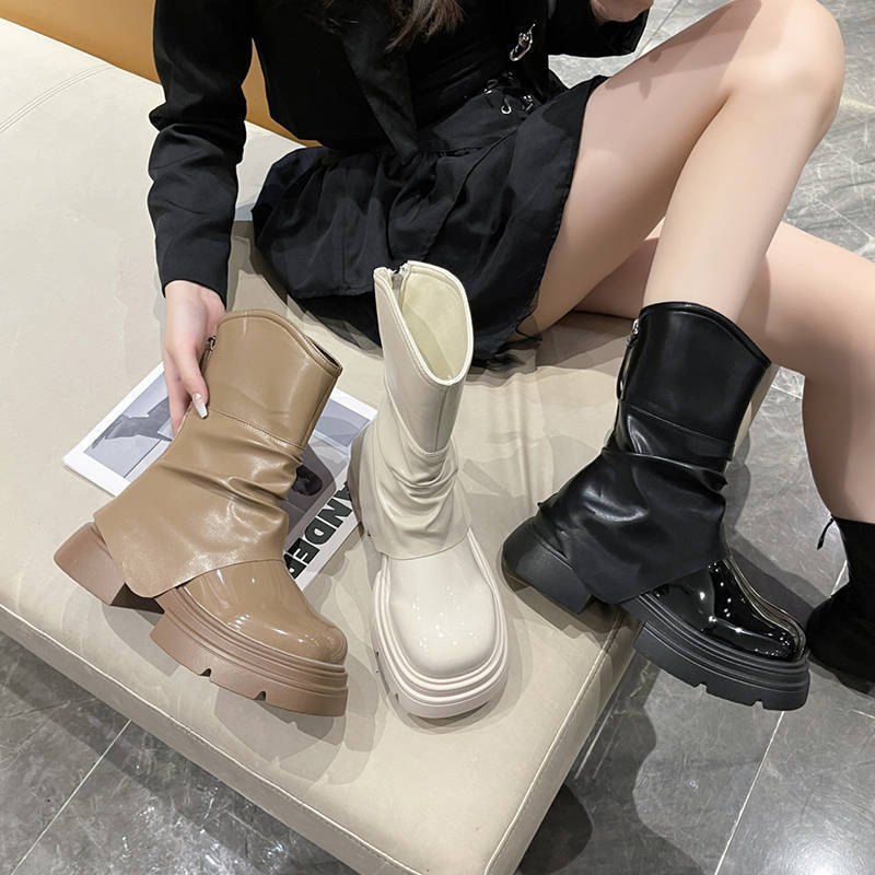 今年流行的短靴子女2025爆款高级感厚底增高显瘦裤管靴复古马丁靴|undefined