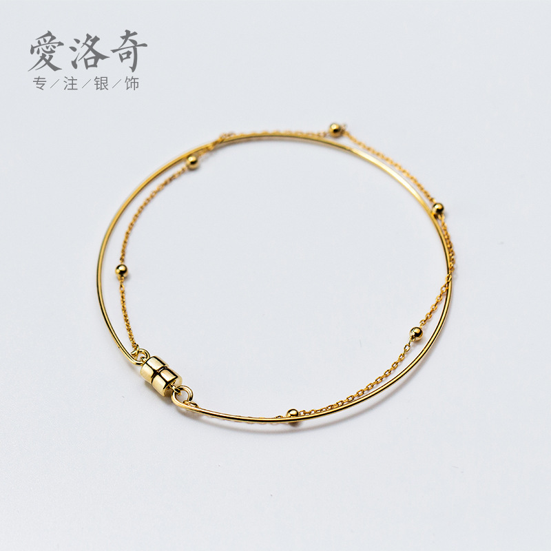 Eloch s925 pulsera de plata para mujeres simple doble pulsera de tendencia de absorción de joyas de pulsera de hebilla ferromagnética S2387