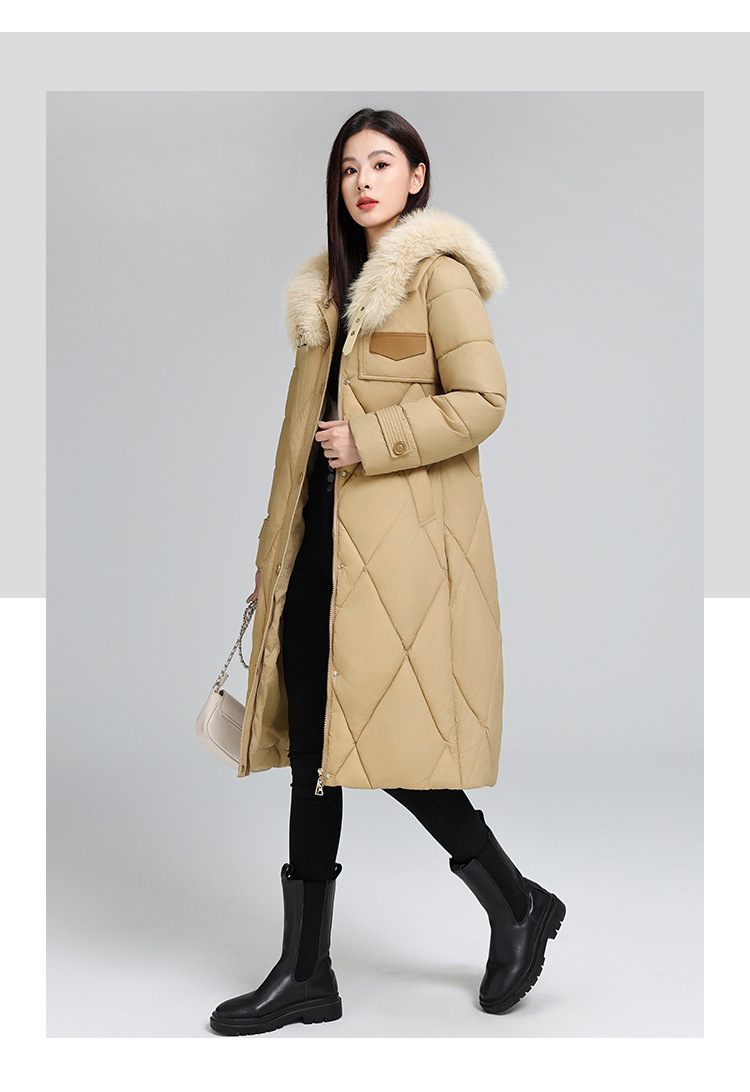 Women's Long Puffer Coat With Belt, Oversized Hooded Winter Jacket, Thickened Polyester Filling, Knee-Length Warm Parka For Cold Weather_voghion.com