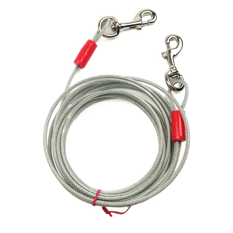 Amazon estilo explosivo cuerda de alambre de doble gancho perno anti-mordedura cuerda para perro tracción para mascotas al aire libre uno arrastre dos cadenas anti-mordedura para perros