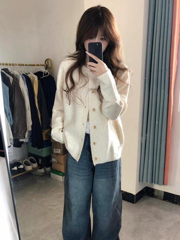 韩系软糯温柔风长袖毛衣外套女早秋小个子宽松显瘦针织开衫上衣潮|undefined