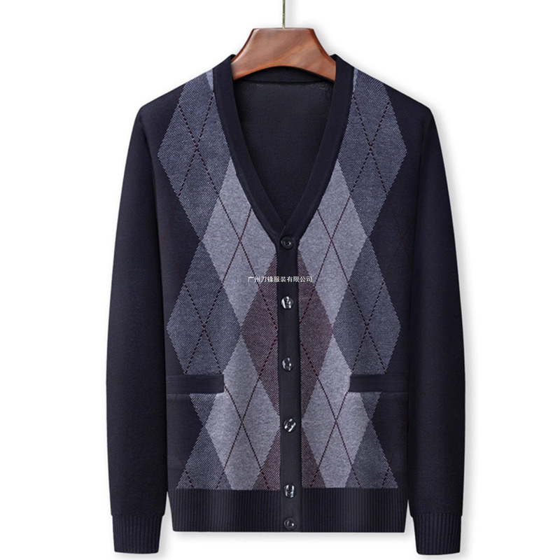 Spring and Autum New Style Thin Cardigan for Middle-Aged and Elderly Men, Dad's Knitted Jacket, Elderly Grandfather's V Neck Sweater