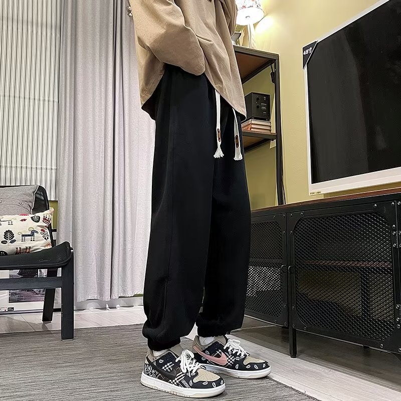 Pantalones casuales de todo fósforo estilo ins Hong Kong pantalones casuales de pierna recta sueltos para hombres 2024 pantalones con corsés para hombres de moda pantalones de hombre de moda de todo fósforo