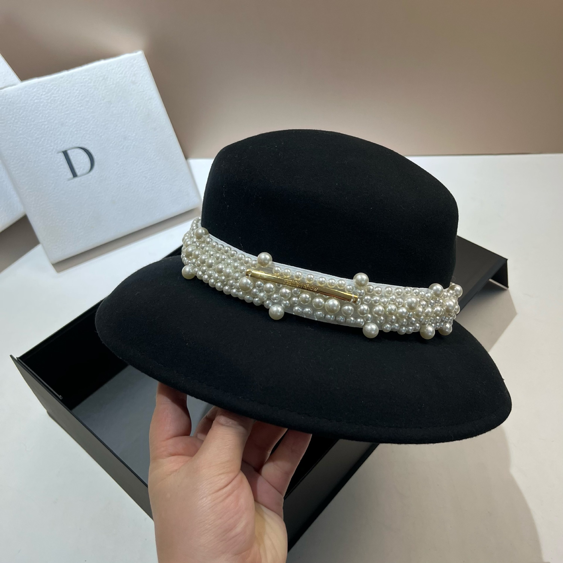 Cappello a cilindro con paralume in stile Hepburn francese, lana pura di alta qualità per autunno e inverno, piccola perla profumata pesante_voghion.com