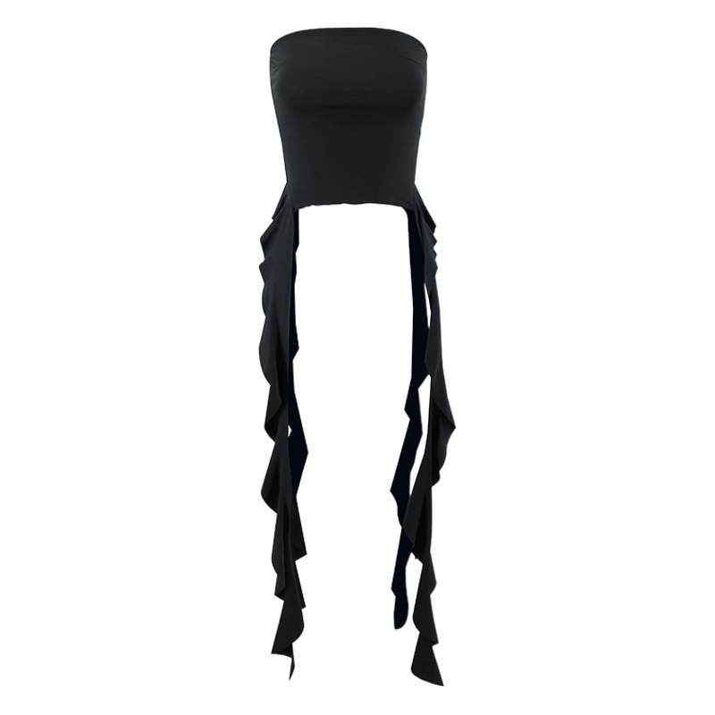 Ropa de verano para mujer, estilo europeo y americano de Amazon, top corto con ombligo expuesto y volantes, top y camiseta sin mangas de estilo dulce y fresco.