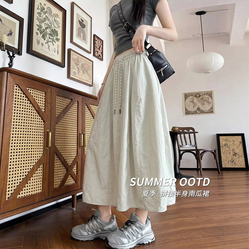 Workwear-Style Half-Skirt for Women 2026 New Plus-Size A-Line Skirt with Drape Effect for Petite Figures, Summer Pumpkin Long Skirt