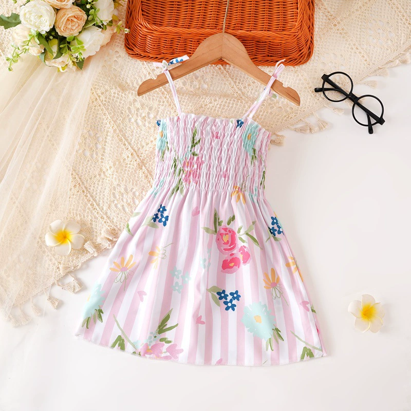 Girls' Summer Princess Slip Dress, Floral & Cherry Prints, Sizes for 90–130 cm