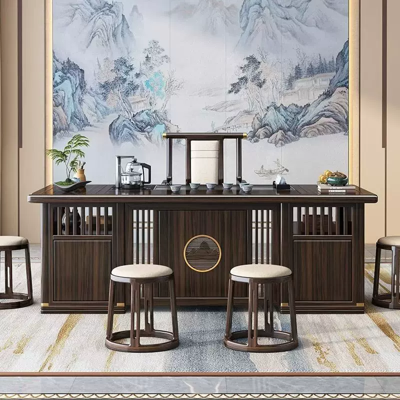 新中式乌金木实木茶桌椅组合烧水茶几客厅办公室小户型家用泡茶台