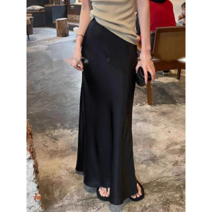 plus size French satin fishtail skirt skirt women's summer long ruffled A- shaped hip skirt fat mm200 kg