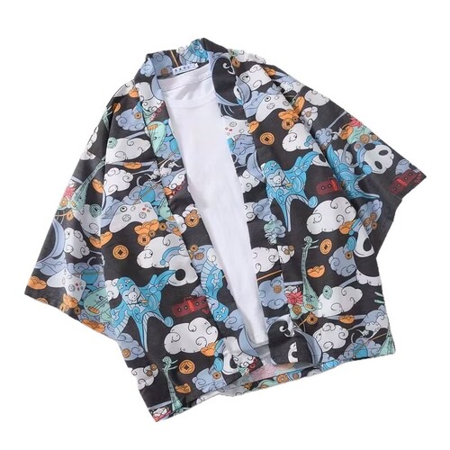 Summer seven-quarter sleeve shirt, men's loose China style, men's sun-proof thin style, antique couple's painted Taoist robe