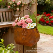 跨境外贸新款锈色手提包花篮户外仿真装饰道具手提包金属工艺品