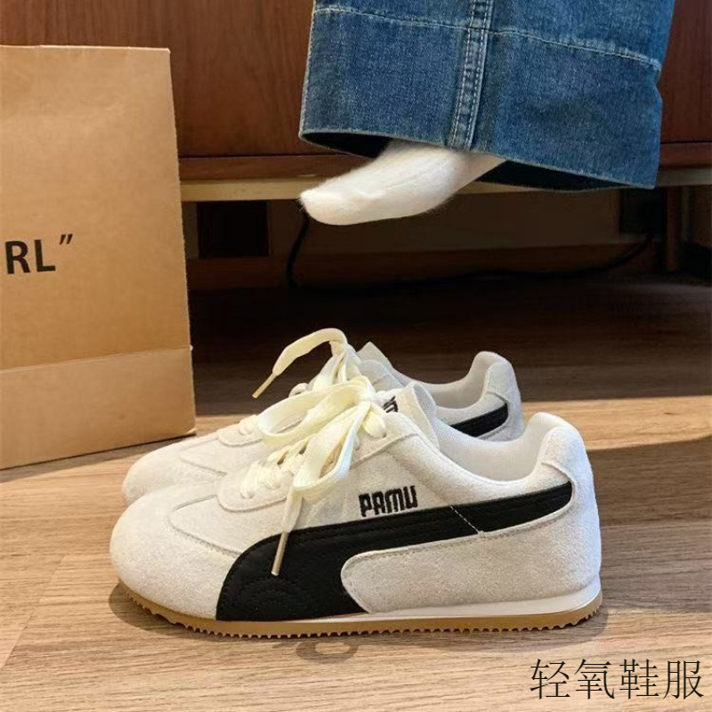 平底阿甘鞋女鞋子2025新款春季复古拼色黄色德训鞋女运动休闲板鞋|undefined