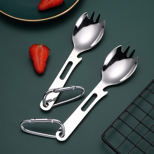 Wholesale Outdoor Picnic Fruit Fork Spoon Set Multifunctional Bottle Opener Fork Spoon Combo 304 Stainless Steel Spoon