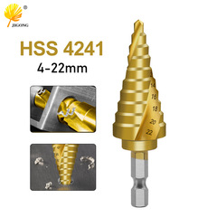 4-22mm titanium-plated spiral groove 4241 hexagonal handle pagoda drill step drill bit high-speed steel reamer drill hole opener