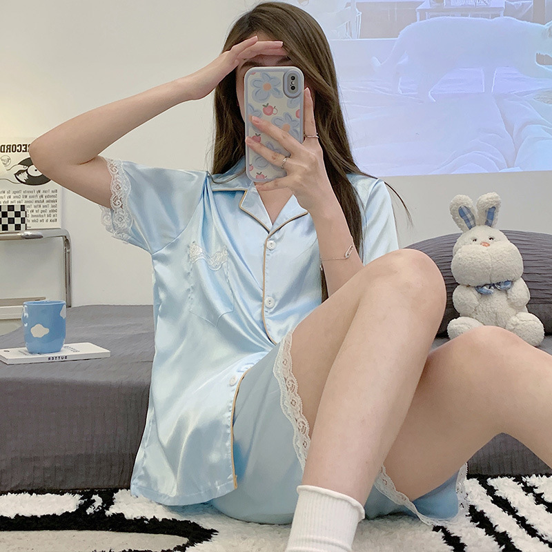 아이스 크리스탈 블루 레이스 가디건 더블 쇼트