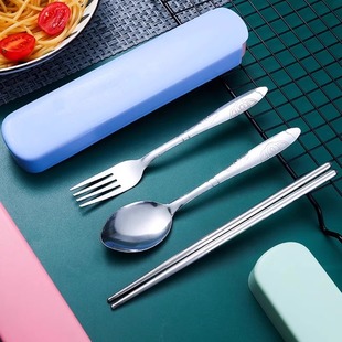 Chopsticks Spoon Fork suit Stainless Steel Portable Tableware Three-piece Travel Tableware Primary School Students Portable Tableware