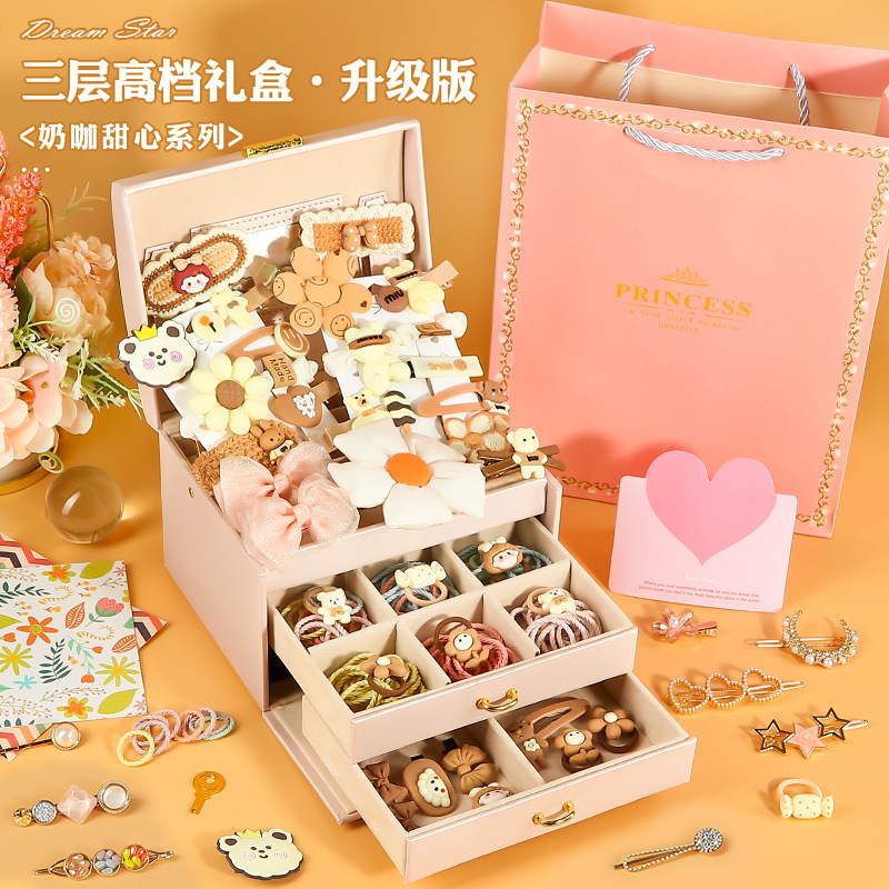 Regalo del día del niño Juguetes de cumpleaños para niñas Niña de 3 años, 10 niñas, 8 cajas de regalo de joyas, 9 accesorios para el cabello
