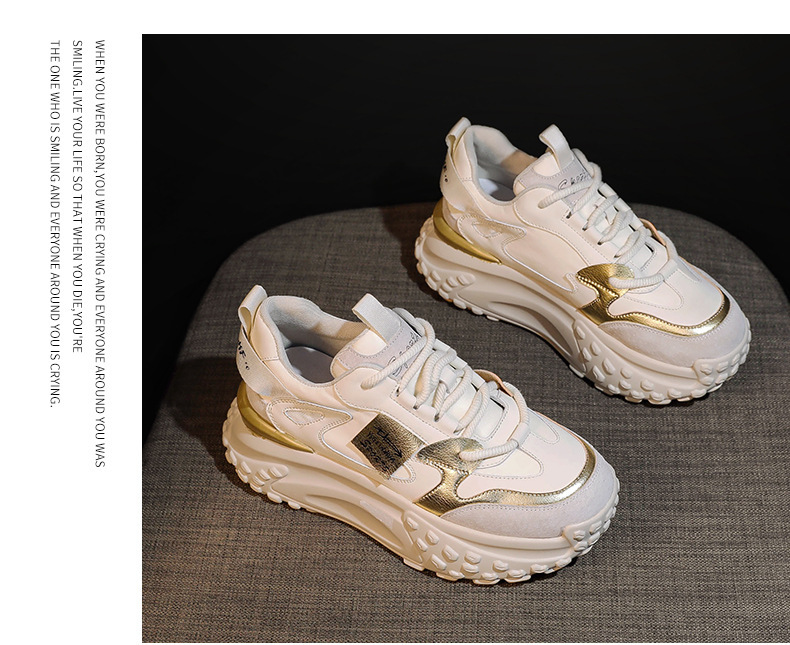 Kleine weiße Schuhe mit dicken Sohlen für Damen im Frühjahr 2023, neue Studenten-All-Match-Casual-Sport-Papa-Schuhe, farblich passende Forrest Gump-Schuhe_voghion.com