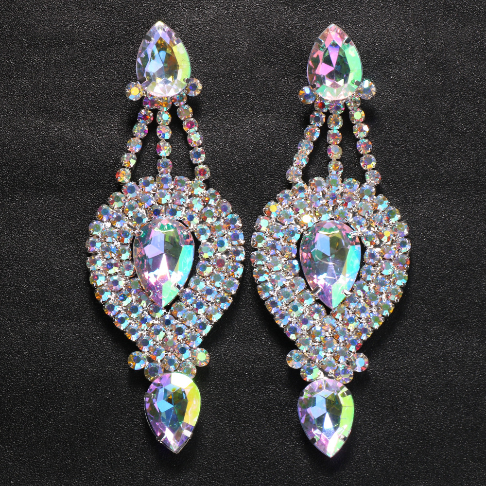 Ethnic Style Stripe Water Droplets Rhinestone Earrings Crystal Earrings 1 Pair