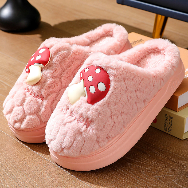 Zapatillas de algodón de Suela Gruesa para Mujer en otoño e Invierno Zapatillas de Pareja de Felpa de Hongos Lindas para Interior para Hombres en Invierno Zapatillas de algodón Antideslizantes cálidas