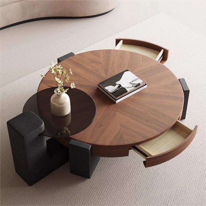 Mesa de té retro redonda de madera sólida de estilo italiano medieval moderna y simple sala de estar pequeña combinación de mesa de té doméstica
