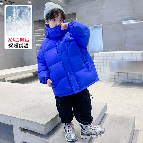 Children's down jacket for boys, winter wear thin down jacket inner coat outerwear 2024 new model middle and large child short blue fashion