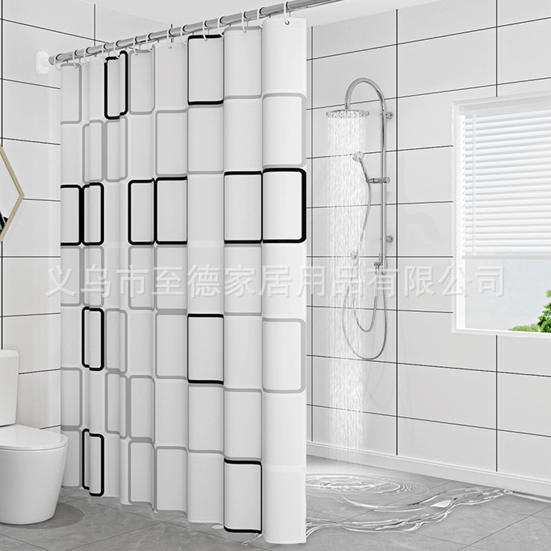 Manufacturer 12 Silk Water-Blocking Shower Curtain Thickeneded Bathroom Shower Partition Bathroom Shower Curtain Cloth Hanging Curtain Cross-Border Export