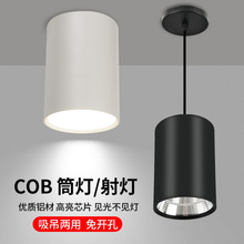 led明装筒灯cob明装射灯圆形吊线吸顶式过道背景免开孔4寸无主灯