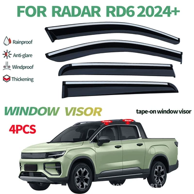 Cross-Border Applicable Radar Radar Rd6 Window Visor for Sun and Rain Protection Rd6 Window Visor (Rain shield) - radar-rd6-pickup-truck-radar-rd6-mk1-2024-ps-silver-bright-trim-rain-guards-4-piece-set